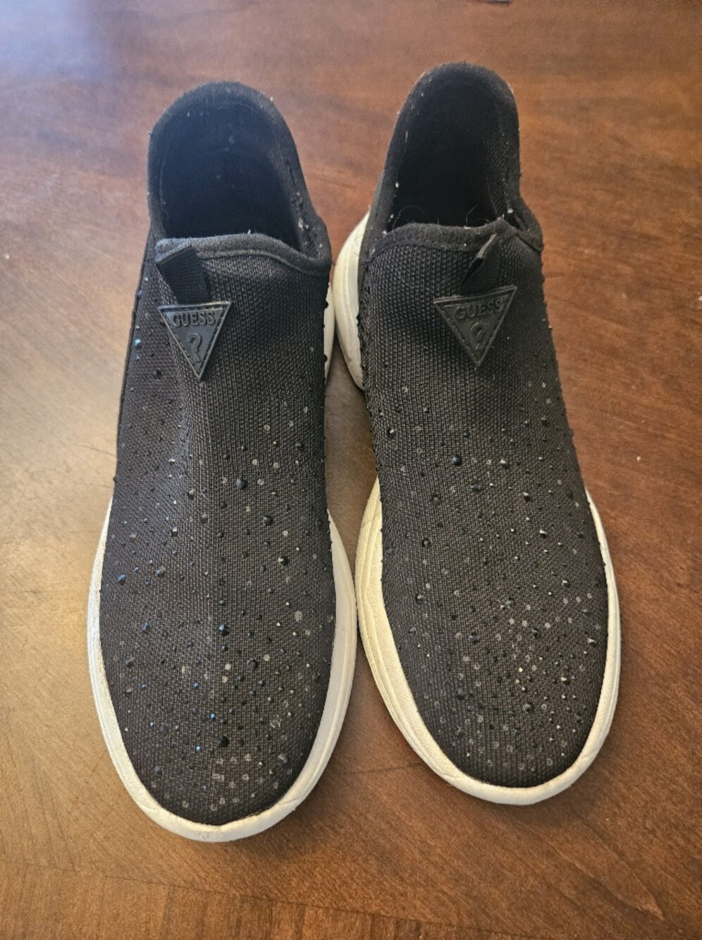 Guess Black Slip-On Knit Sneakers with White Sole and Sparkle Size 10 Super Rare